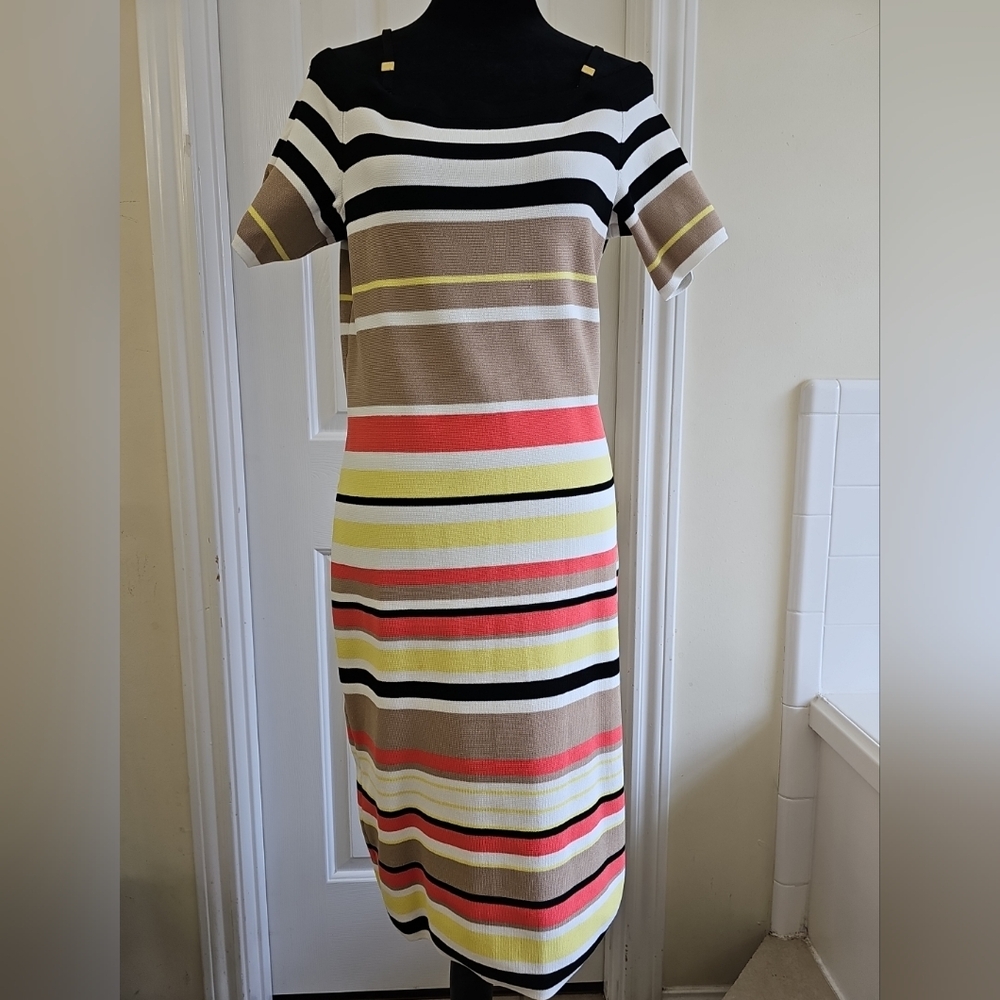 Calvin Klein Striped‎ Multicolor Off the Shoulder Bodycon Dress Size M